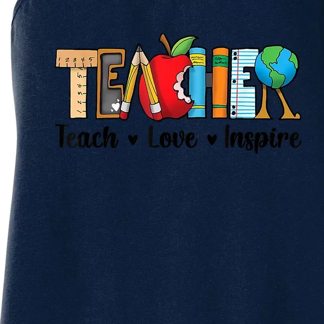 Back To School Cute Teach Love Inspire Teacher Women's Racerback Tank