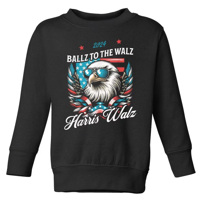 Ballz To The Walz Harris Walz 2024 Sunglasses Eagle Election Toddler Sweatshirt