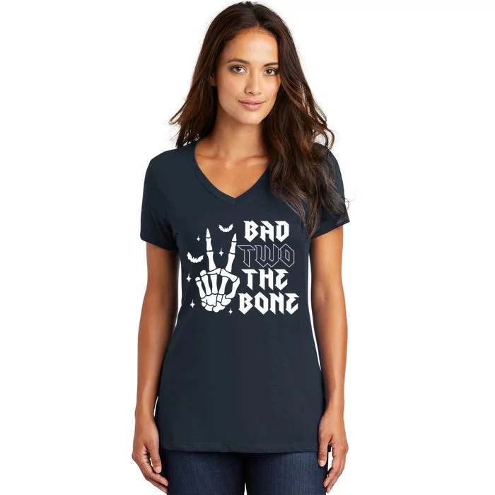 Bad Two The Bone Birthday 2nd 2 Years Old Birthday Women's V-Neck T-Shirt