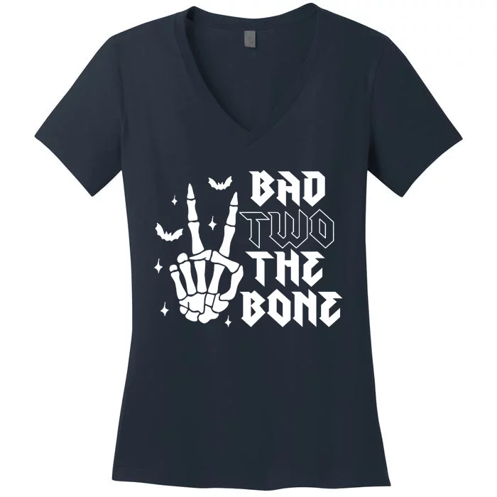 Bad Two The Bone Birthday 2nd 2 Years Old Birthday Women's V-Neck T-Shirt