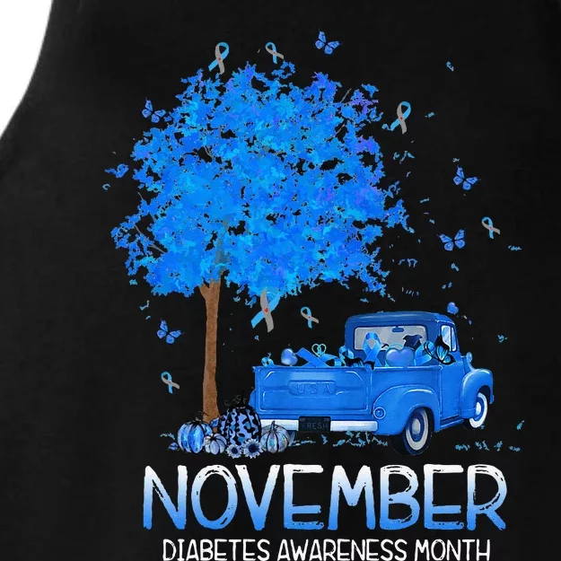 Blue Tree Truck Pumpkin November Diabetes Awareness Month Ladies Tri-Blend Wicking Tank