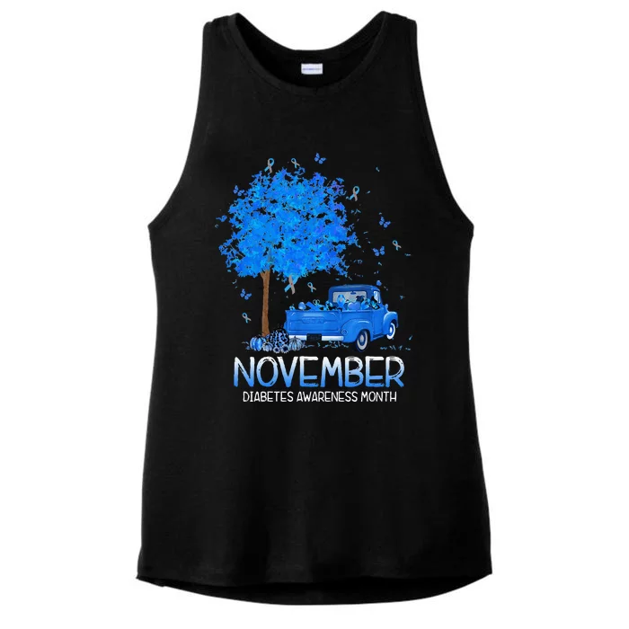 Blue Tree Truck Pumpkin November Diabetes Awareness Month Ladies Tri-Blend Wicking Tank