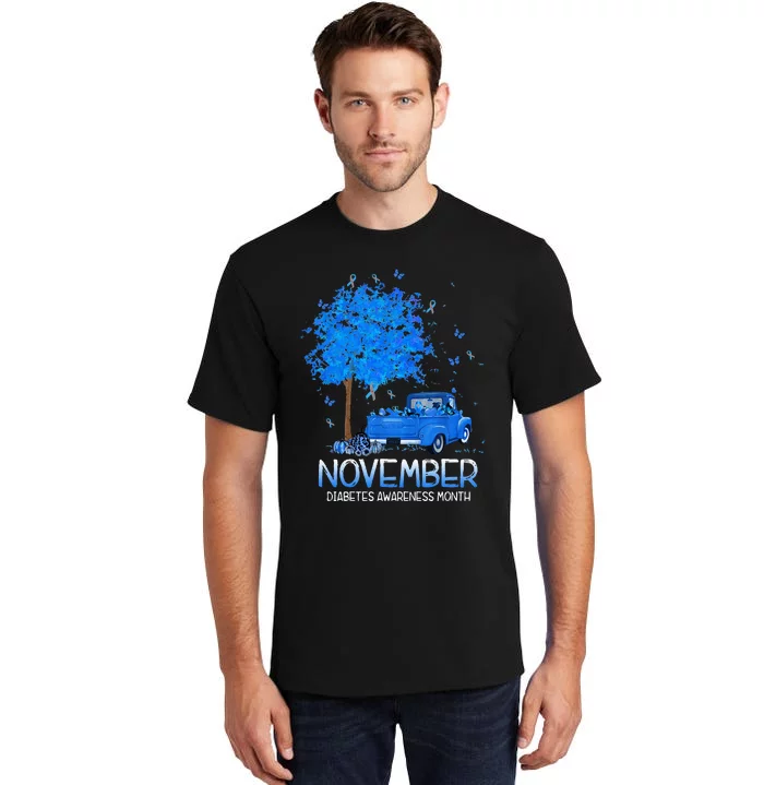 Blue Tree Truck Pumpkin November Diabetes Awareness Month Tall T-Shirt