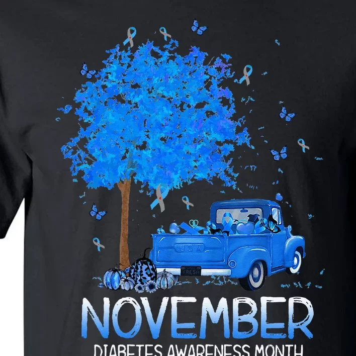 Blue Tree Truck Pumpkin November Diabetes Awareness Month Tall T-Shirt