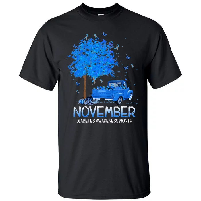 Blue Tree Truck Pumpkin November Diabetes Awareness Month Tall T-Shirt