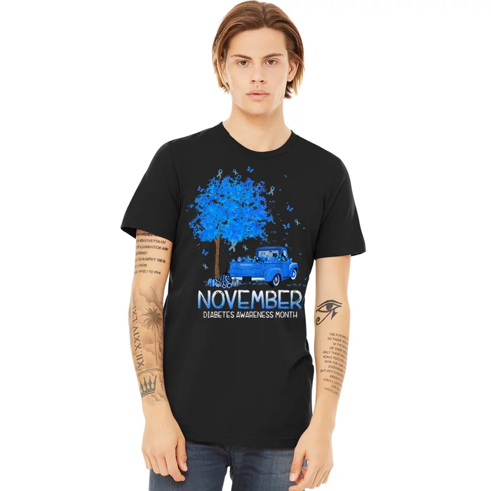 Blue Tree Truck Pumpkin November Diabetes Awareness Month Premium T-Shirt