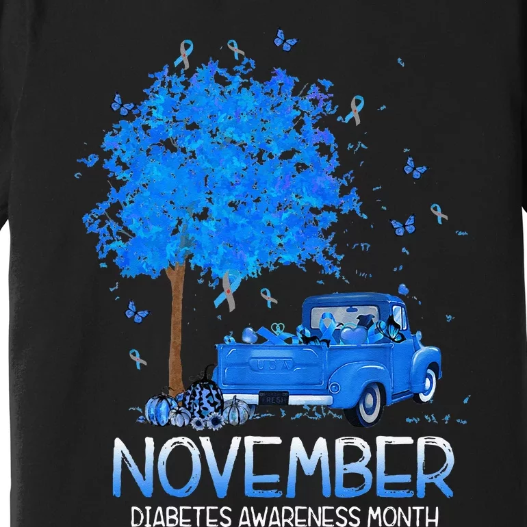 Blue Tree Truck Pumpkin November Diabetes Awareness Month Premium T-Shirt