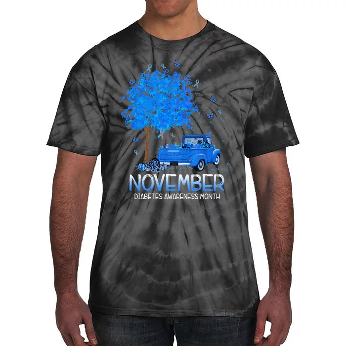 Blue Tree Truck Pumpkin November Diabetes Awareness Month Tie-Dye T-Shirt