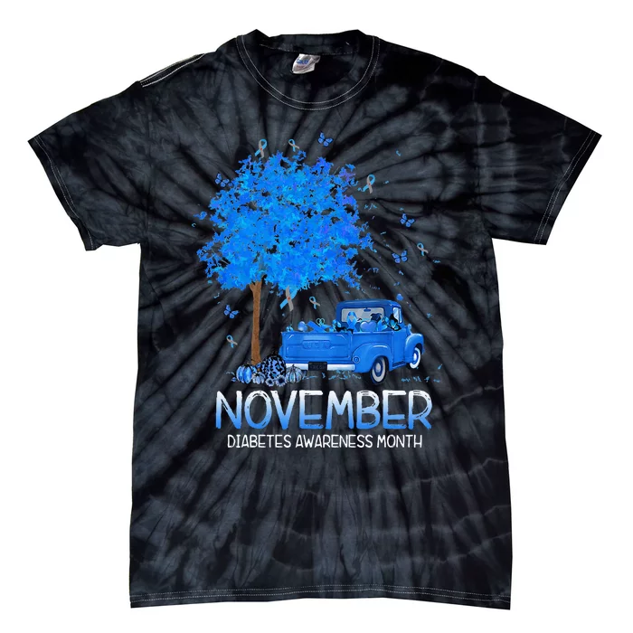 Blue Tree Truck Pumpkin November Diabetes Awareness Month Tie-Dye T-Shirt