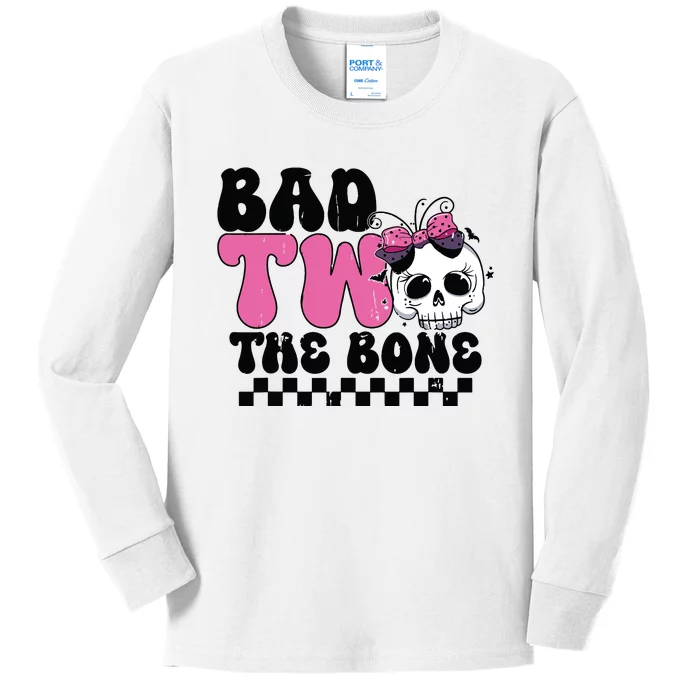 Bad Two The Bone Birthday 2nd Halloween Birthday Kids Long Sleeve Shirt