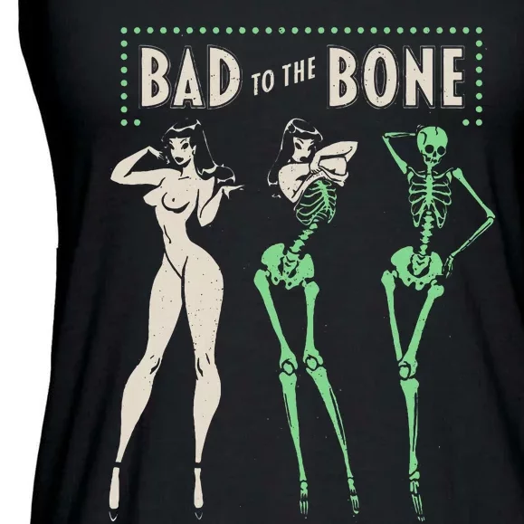 Bad To The Bone Girl Skeleton Funny Halloween Costume Ready Ladies Essential Flowy Tank