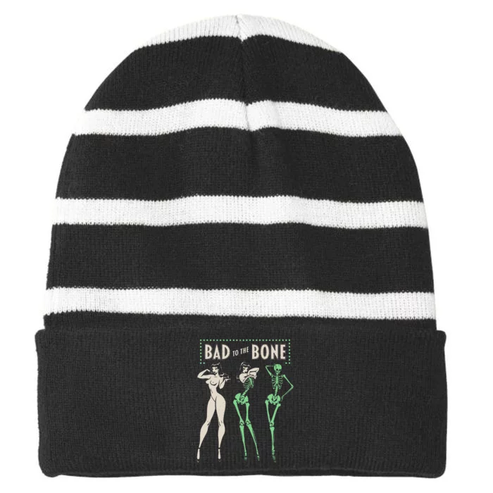 Bad To The Bone Girl Skeleton Funny Halloween Costume Ready Striped Beanie with Solid Band