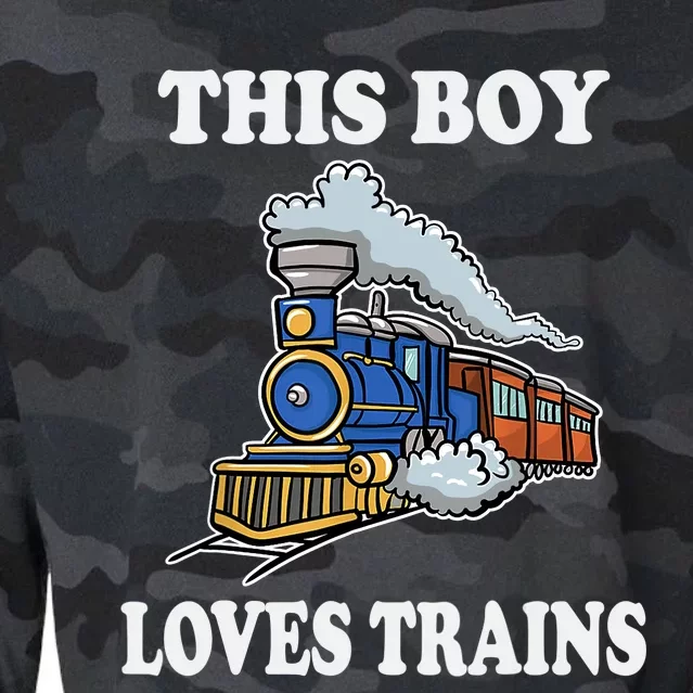 Boy Toddlers This Boy Loves Trains Wagon Lover Gifts Cropped Pullover Crew