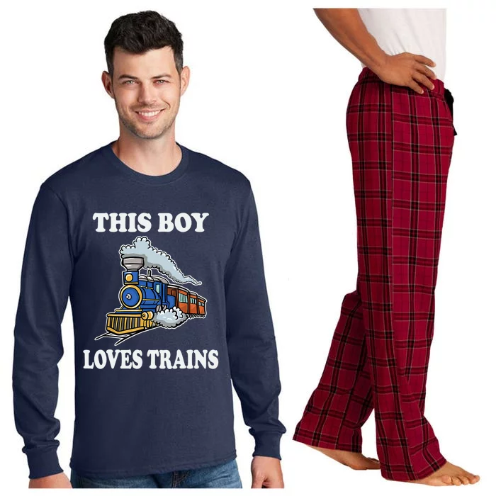 Boy Toddlers This Boy Loves Trains Wagon Lover Gifts Long Sleeve Pajama Set