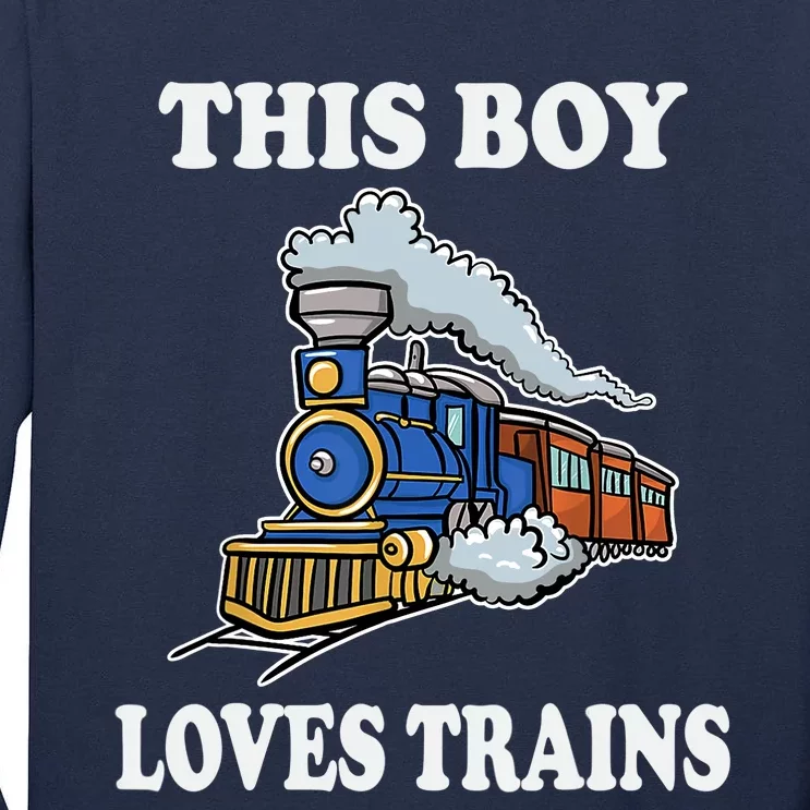 Boy Toddlers This Boy Loves Trains Wagon Lover Gifts Tall Long Sleeve T-Shirt