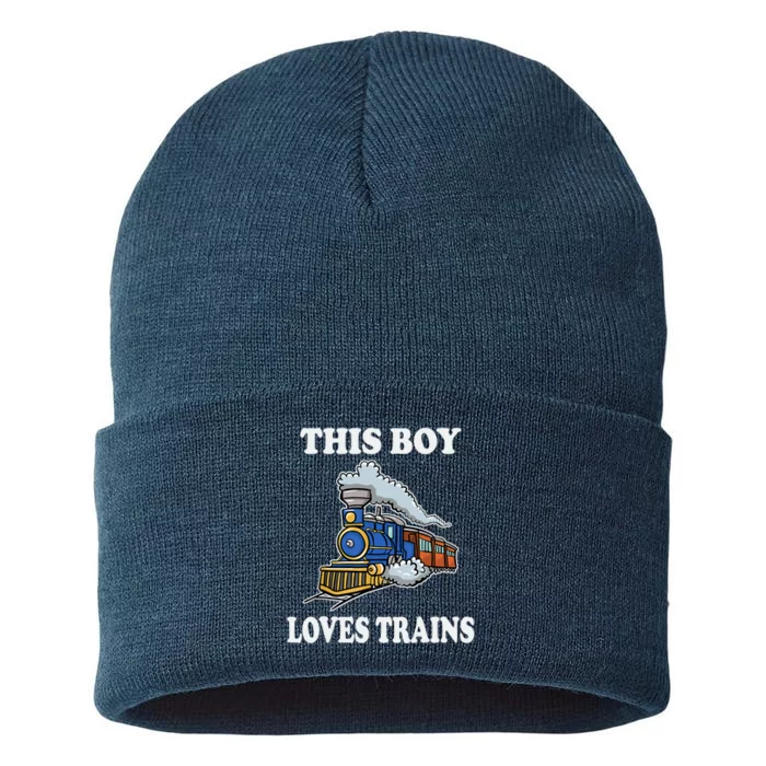 Boy Toddlers This Boy Loves Trains Wagon Lover Gifts Sustainable Knit Beanie