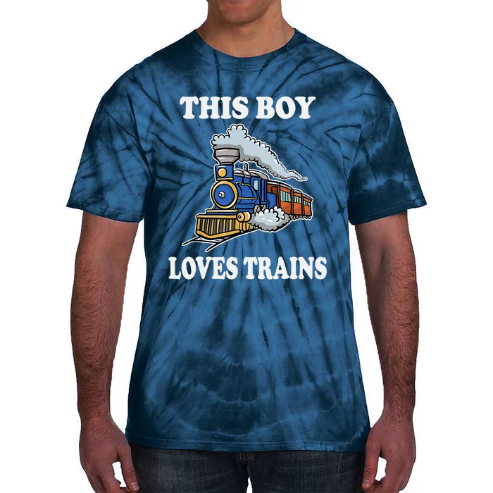 Boy Toddlers This Boy Loves Trains Wagon Lover Gifts Tie-Dye T-Shirt