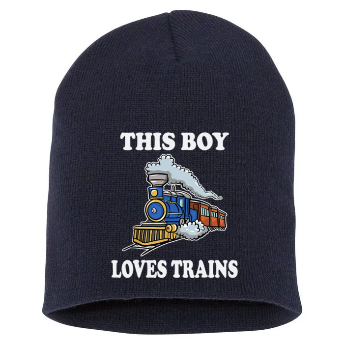 Boy Toddlers This Boy Loves Trains Wagon Lover Gifts Short Acrylic Beanie