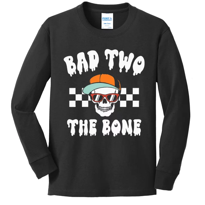 Bad To The Bone Skeleton Halloween Two Birthday Kids Long Sleeve Shirt