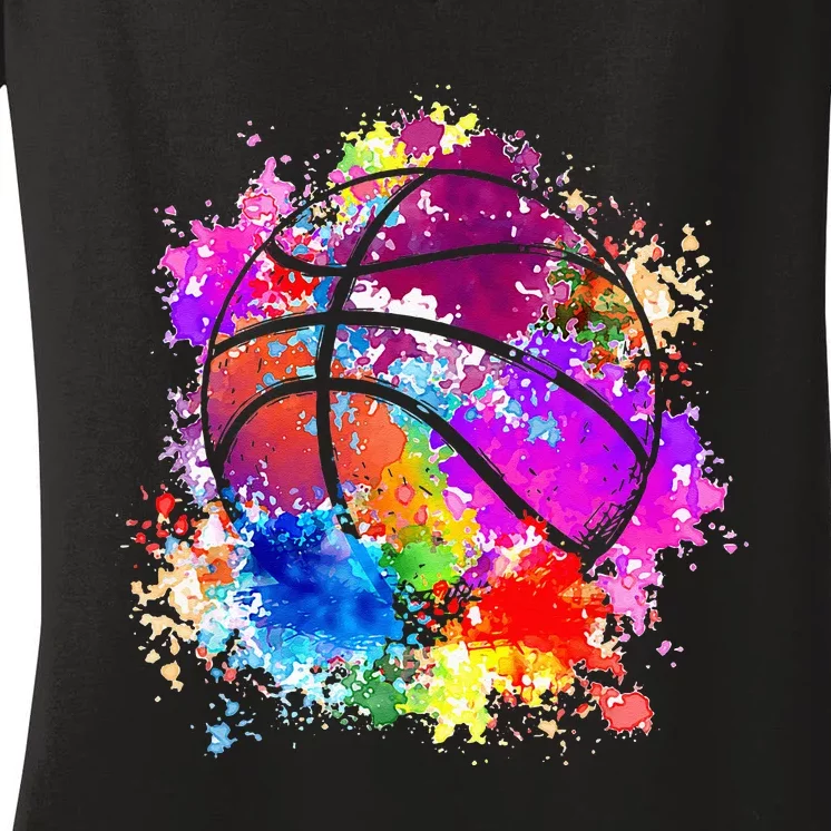 Basketball Teenagers Teens Women Baller Dunking Women's V-Neck T-Shirt