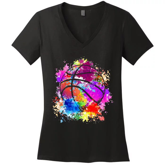 Basketball Teenagers Teens Women Baller Dunking Women's V-Neck T-Shirt