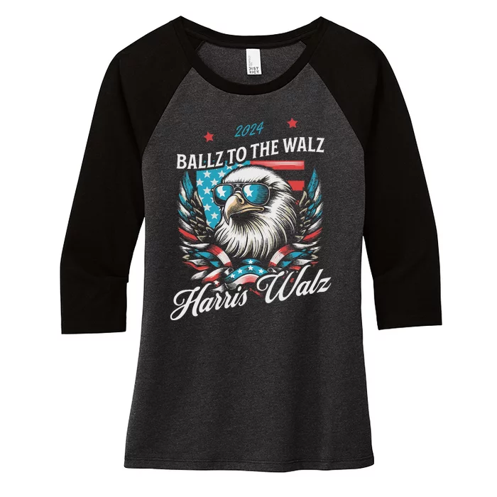 Ballz To The Walz Harris Walz 2024 Sunglasses Eagle Election Women's Tri-Blend 3/4-Sleeve Raglan Shirt