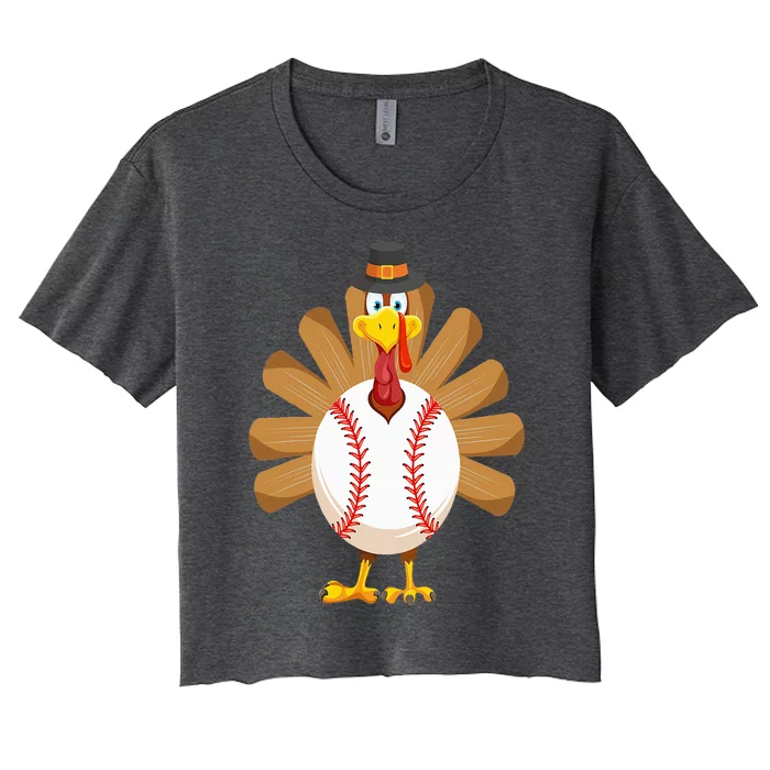 Baseball Turkey Thanksgiving  Mom Women's Crop Top Tee