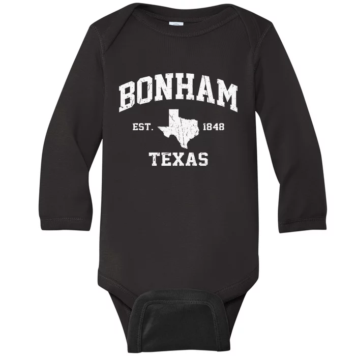 Bonham Texas TX Vintage State Athletic Style Baby Long Sleeve Bodysuit