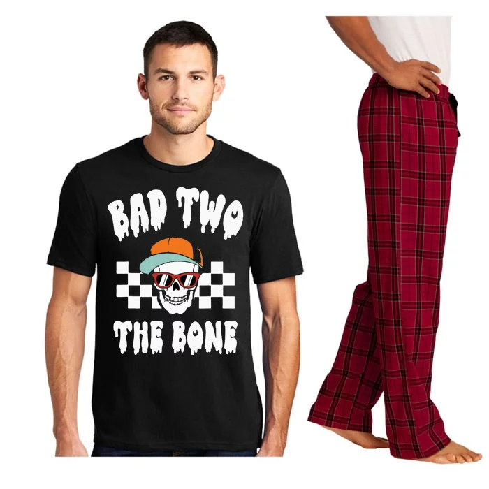 Bad Two The Bone Funny 2nd Birthday Halloween Skeleton Boy Pajama Set