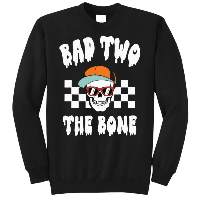 Bad Two The Bone Funny 2nd Birthday Halloween Skeleton Boy Tall Sweatshirt