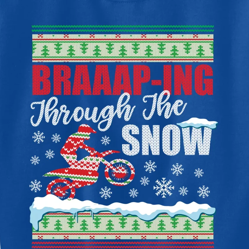 Braaap Through The Snow Ugly Motocross Christmas Funny Gift Kids Sweatshirt