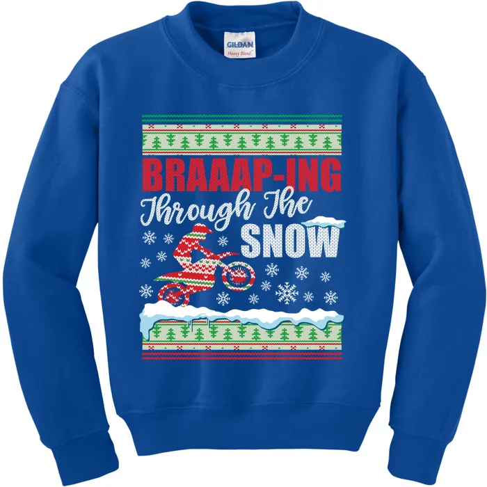 Braaap Through The Snow Ugly Motocross Christmas Funny Gift Kids Sweatshirt