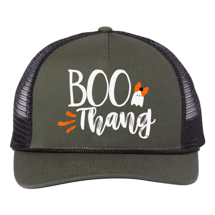 Boo Thang Thing Cute Halloween Ghosts Bow Gift Retro Rope Trucker Hat Cap