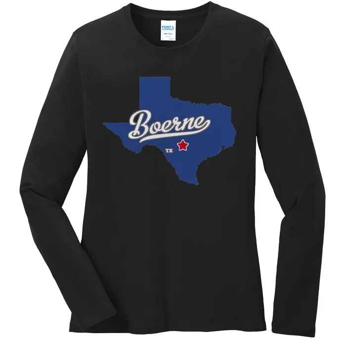 Boerne Texas TX Map Ladies Long Sleeve Shirt