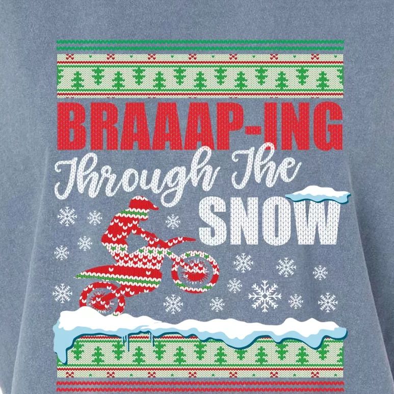 Braaap Through The Snow Ugly Motocross Christmas Gift Garment-Dyed Women's Muscle Tee