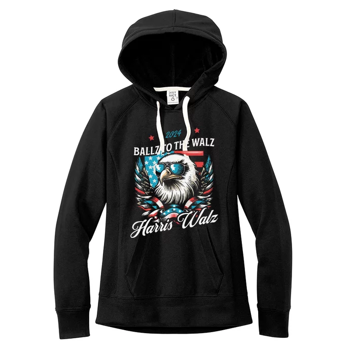 Ballz To The Walz Harris Walz 2024 Sunglasses Eagle Election Women's Fleece Hoodie