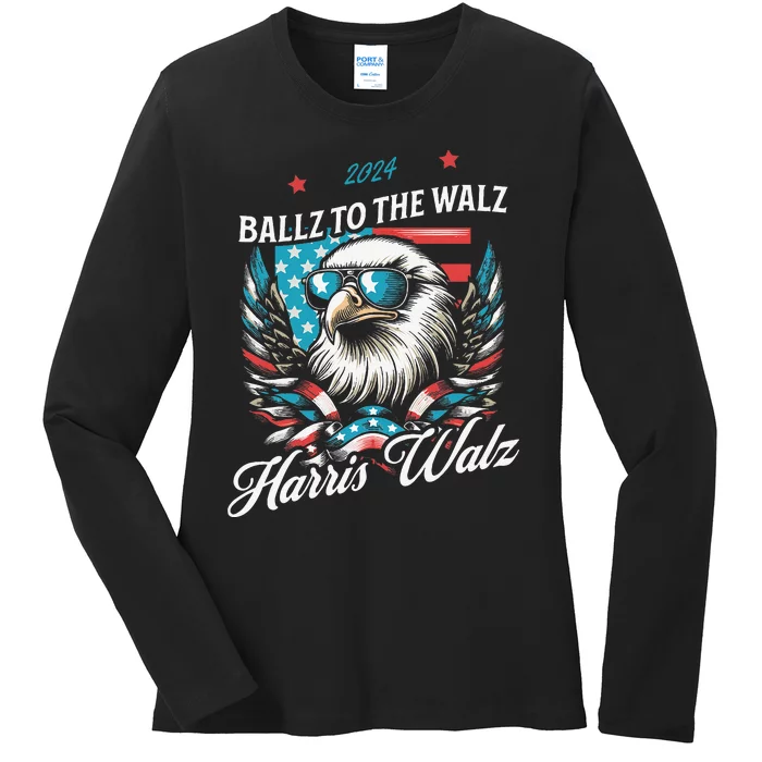 Ballz To The Walz Harris Walz 2024 Sunglasses Eagle Election Ladies Long Sleeve Shirt