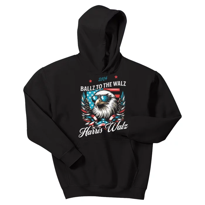 Ballz To The Walz Harris Walz 2024 Sunglasses Eagle Election Kids Hoodie