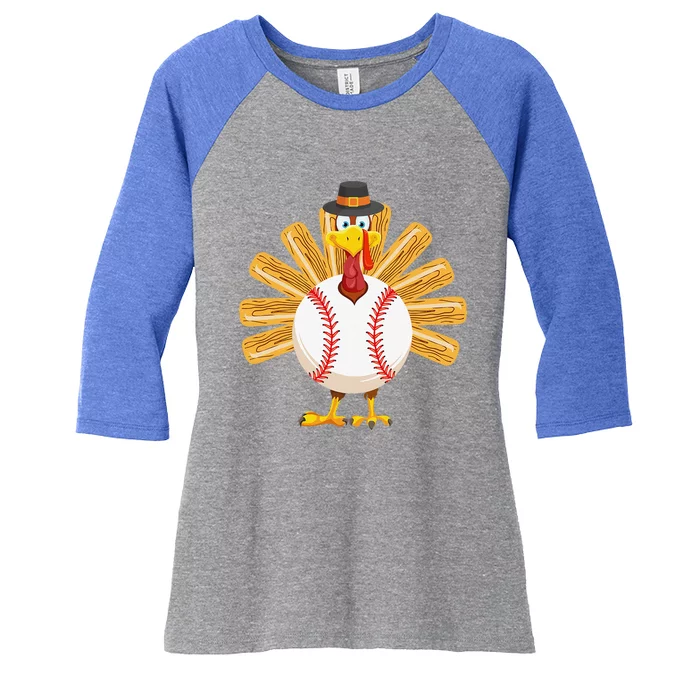 Baseball Turkey Thanksgiving Fors Mom Women's Tri-Blend 3/4-Sleeve Raglan Shirt