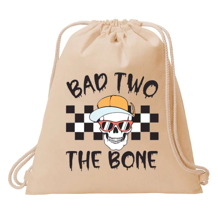 Bad To The Bone Retro Skull Halloween Kids Drawstring Bag