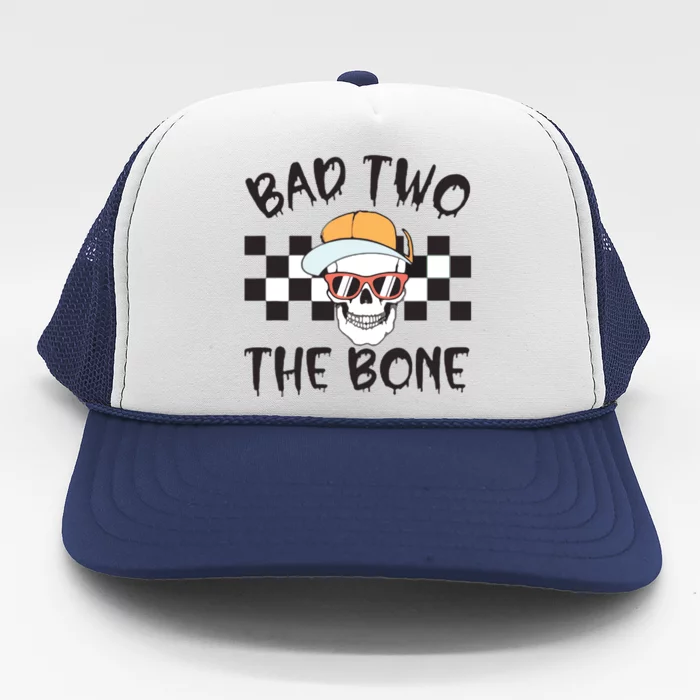 Bad To The Bone Retro Skull Halloween Kids Trucker Hat