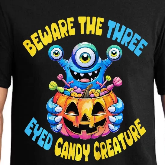 Beware The Three Eyed Candy Creature Cute Halloween Monster Pajama Set