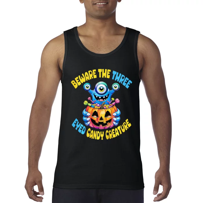 Beware The Three Eyed Candy Creature Cute Halloween Monster Tank Top