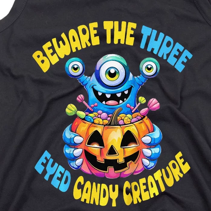 Beware The Three Eyed Candy Creature Cute Halloween Monster Tank Top