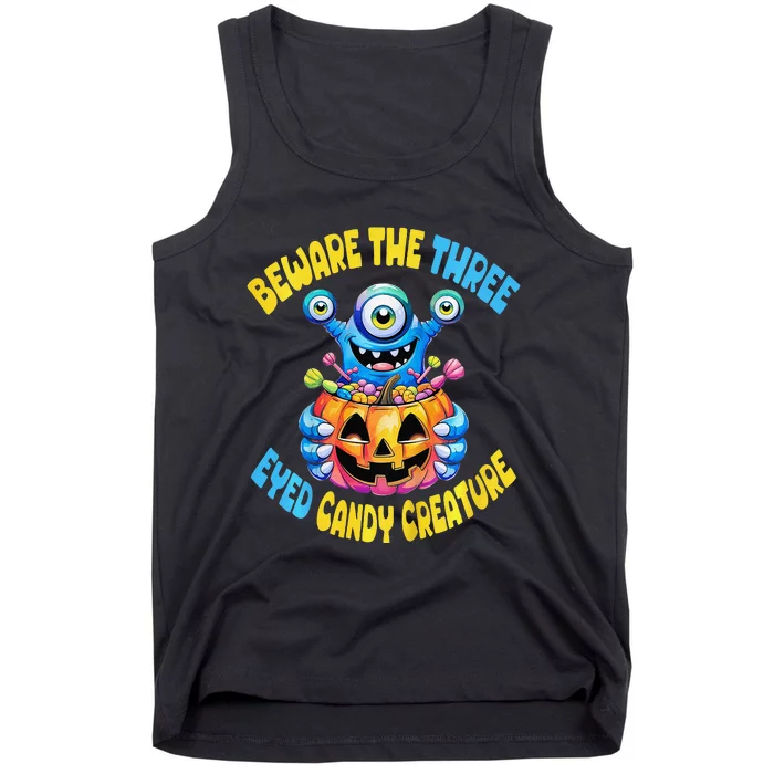 Beware The Three Eyed Candy Creature Cute Halloween Monster Tank Top