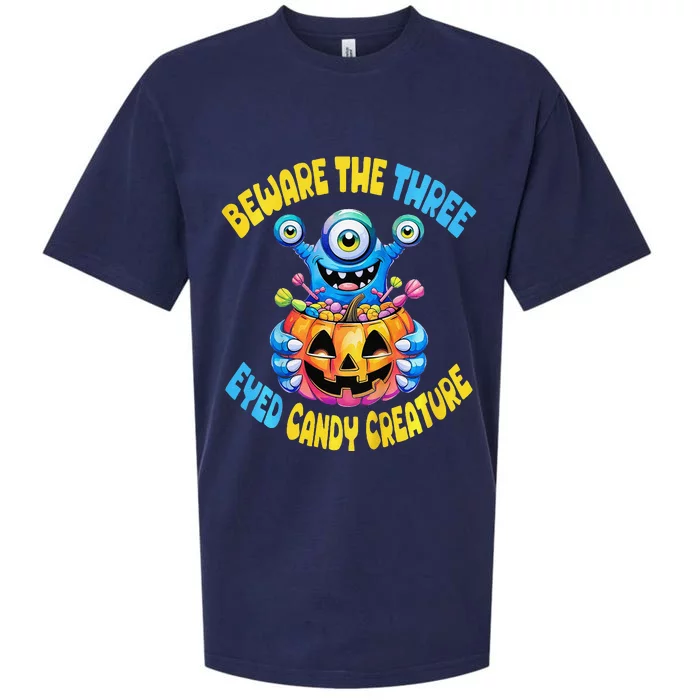 Beware The Three Eyed Candy Creature Cute Halloween Monster Sueded Cloud Jersey T-Shirt