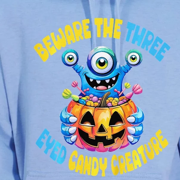 Beware The Three Eyed Candy Creature Cute Halloween Monster Unisex Surf Hoodie