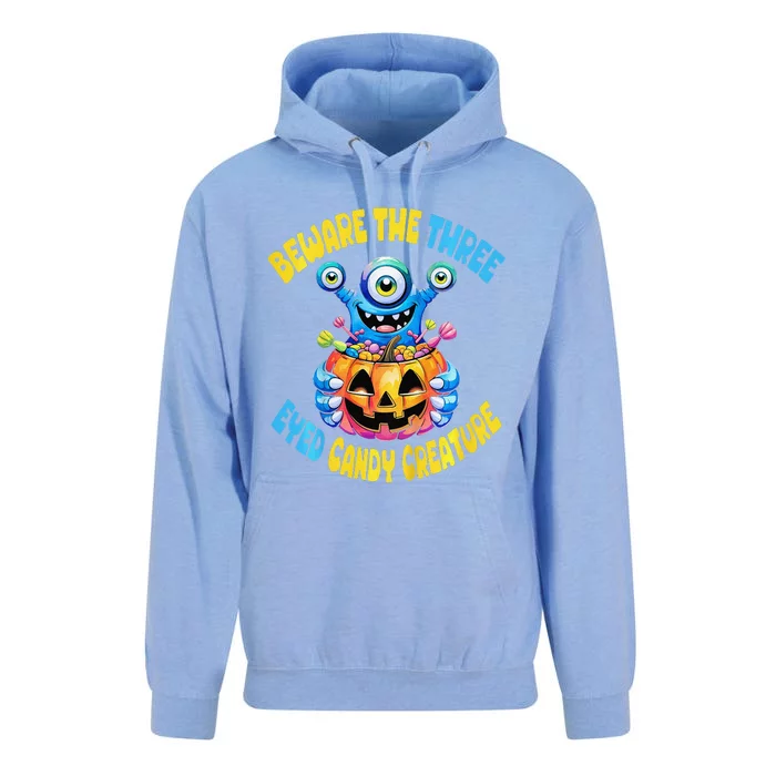 Beware The Three Eyed Candy Creature Cute Halloween Monster Unisex Surf Hoodie