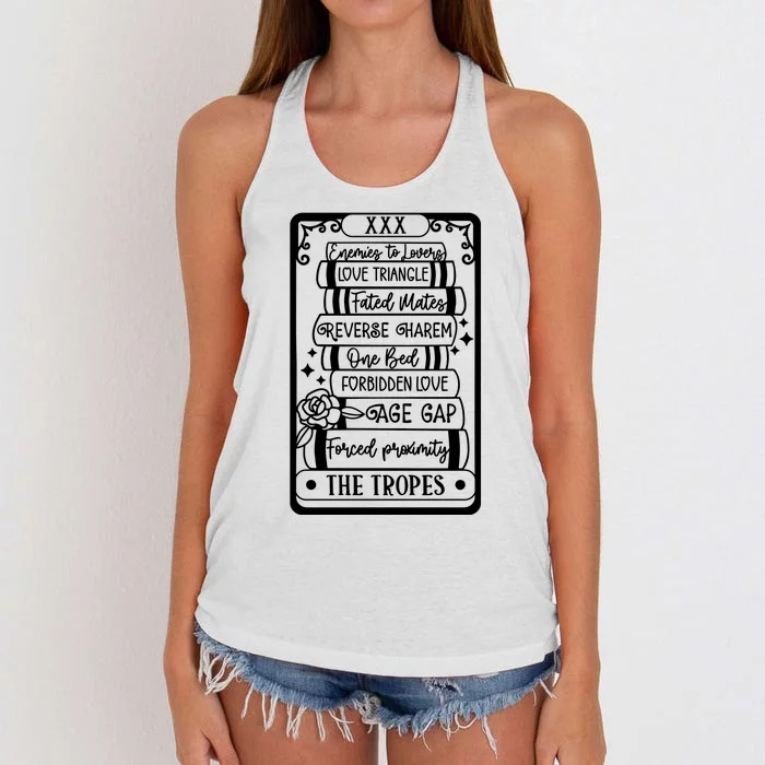 Book Tropes Tarot Card Romance Smut Book Svg Enemies To Lovers Women's Knotted Racerback Tank