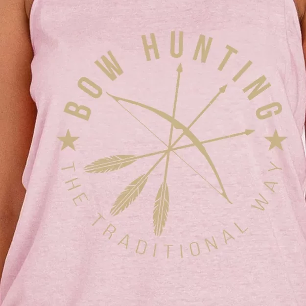 Bowhunting The Traditional Way Bow Arrows Archery Gift Women's Knotted Racerback Tank